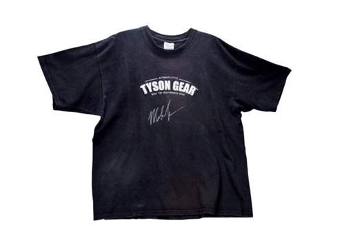 Mike Tyson Signed and Worn Black Tyson Gear T-Shirt